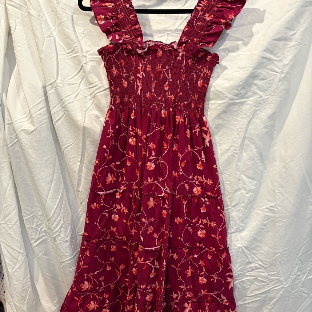 Hill House Ellie Nap Dress, Burgundy Botanical / Size XS